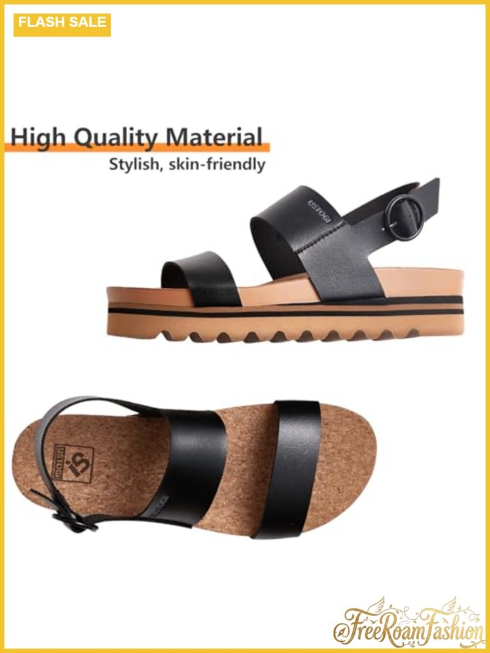 Platform Slide Sandals Arch Support Cork Footbed Vegan Leather - Picture 2 of 6